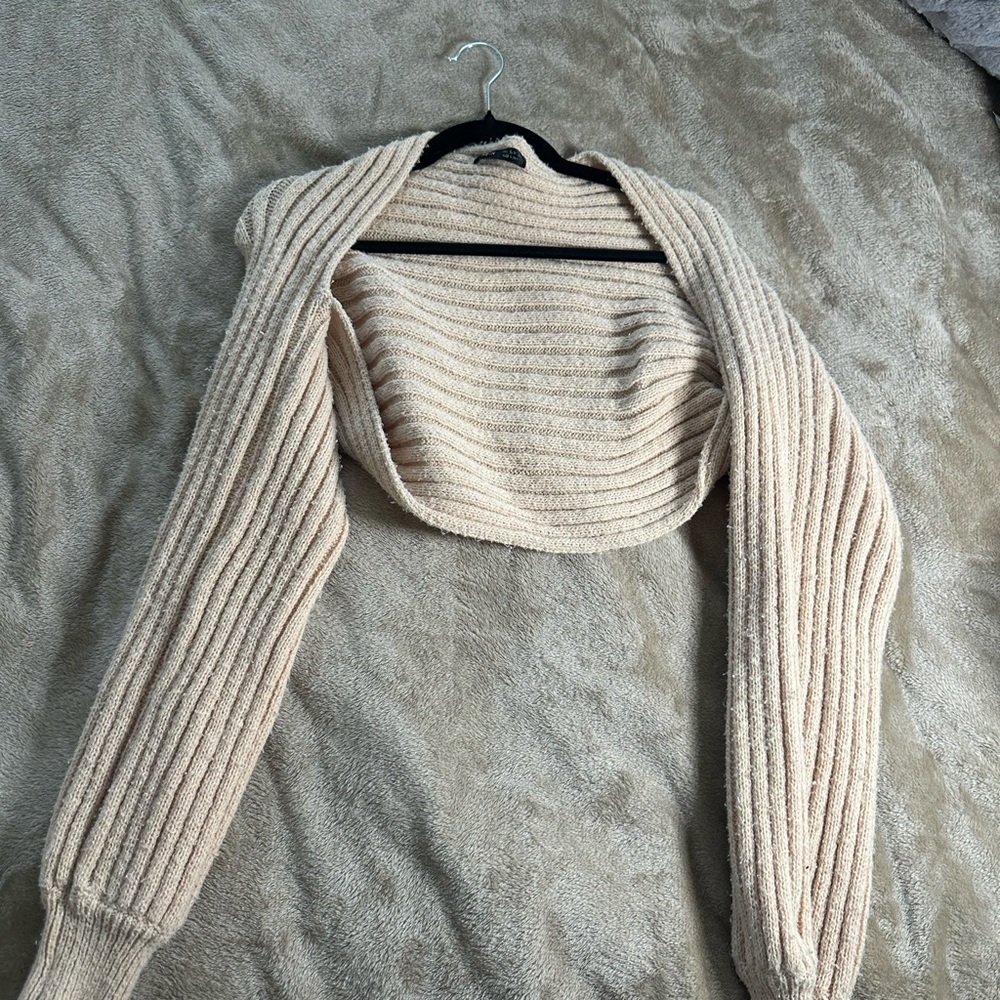 SHEIN Cream Ribbed Knit Shrug